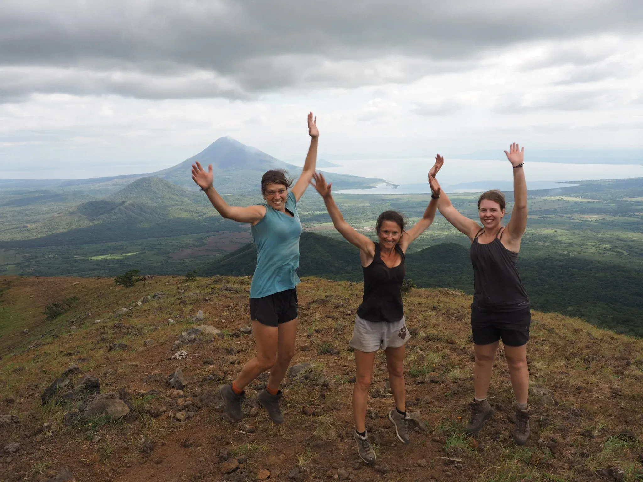 Day 14 of trek, on the top of the final mountain, still wearing the same clothes. Not sure what is tan and what is dirt. We look awkwardly photoshopped, but I assure you, we're not.