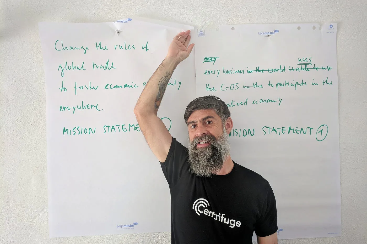 Maex with the fruits of our labor (the posters wouldn't stay up by themselves, hence the awkward pose).